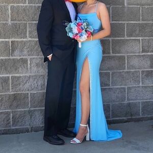 Ashley Lauren Elegant Light Blue Gown with Slit, Size 00